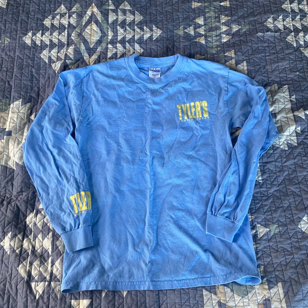 Tyler's Austin Texas Long Sleeve Aqua Blue Yelllow T Shirt S Unisex
